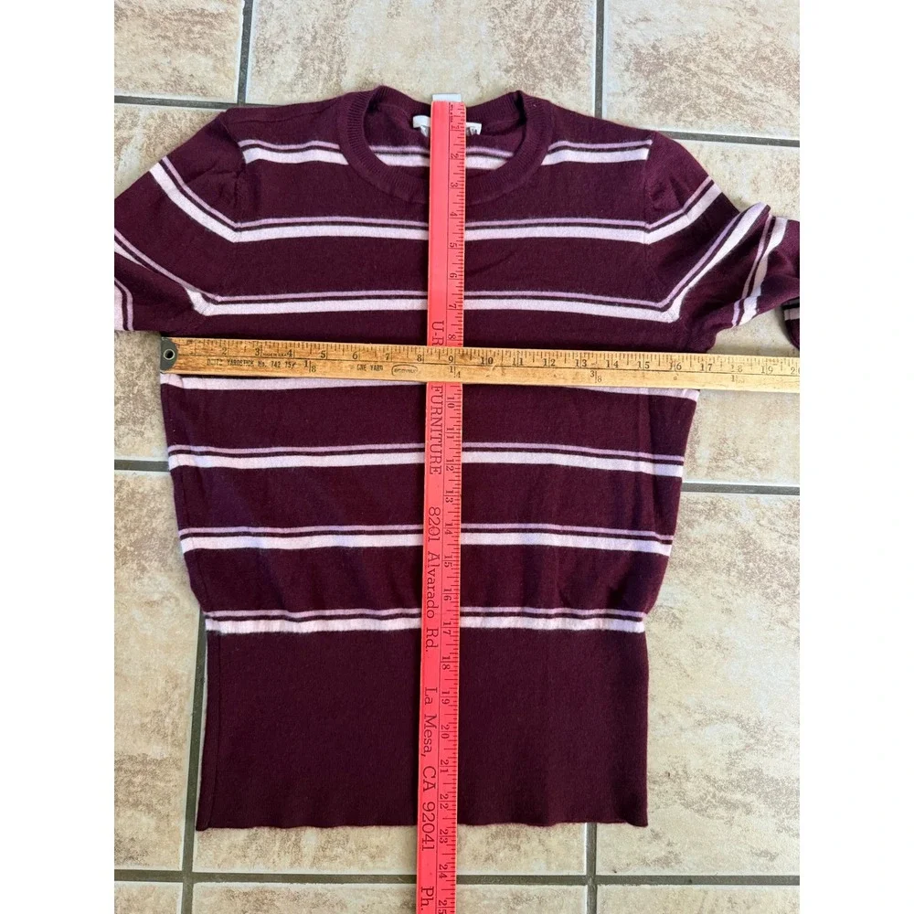 Nordstrom Signature Burgundy Pink Striped 100% Cashmere Crew Neck Sweater Large